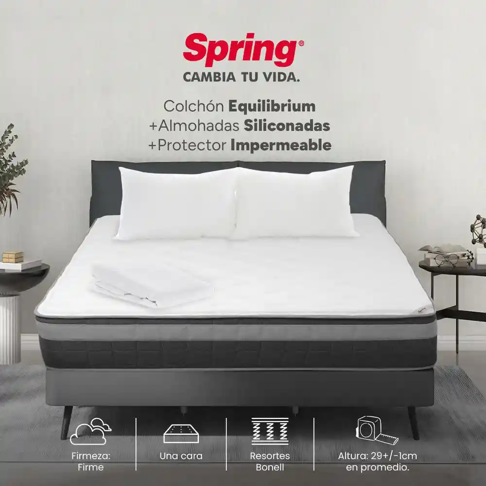 Colchón Spring Doble (140 X 190 Cm) Equilibrium Sweet Dreams Resortado Semifirme Almohadas+protector