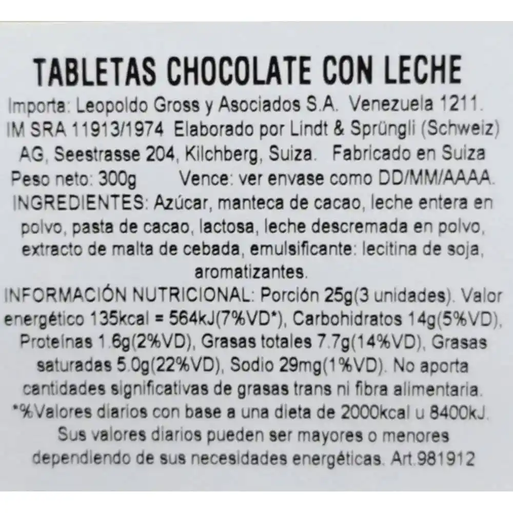 Lindt Chocolates Leche Gold Tableta