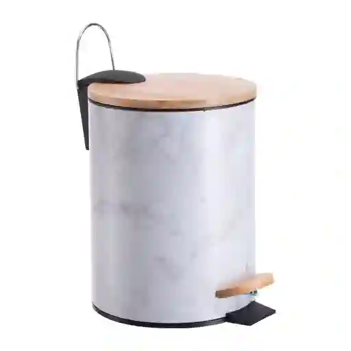 Basurero Met Pedal Bambu D.marmol Bco