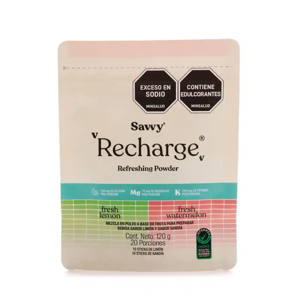Recharge Savvy Sabor Limon Sandia X 20 Sobres