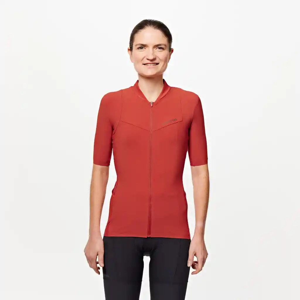 Camiseta Ciclismo de Ruta Endurance Manga Corta Clima Cálid Para Mujer Rojo Teja