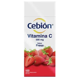 Cebión tabletas Masticables de Vitamina C sabor a Fresa con 100 unidades