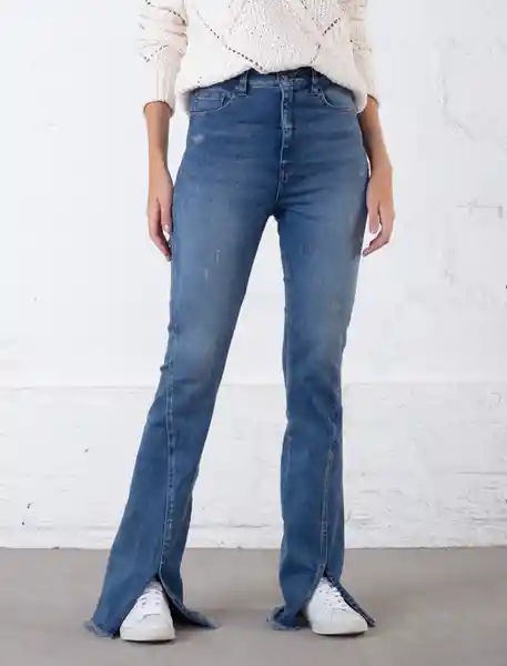 Jean Flare Con Bota Desflecada Azul Índigo Medio Talla 6 Mujer Naf Naf