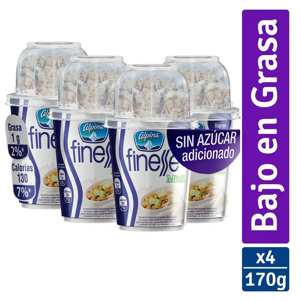 Finesse Yogurt con Cereal Musli Descremado sin Azúcar