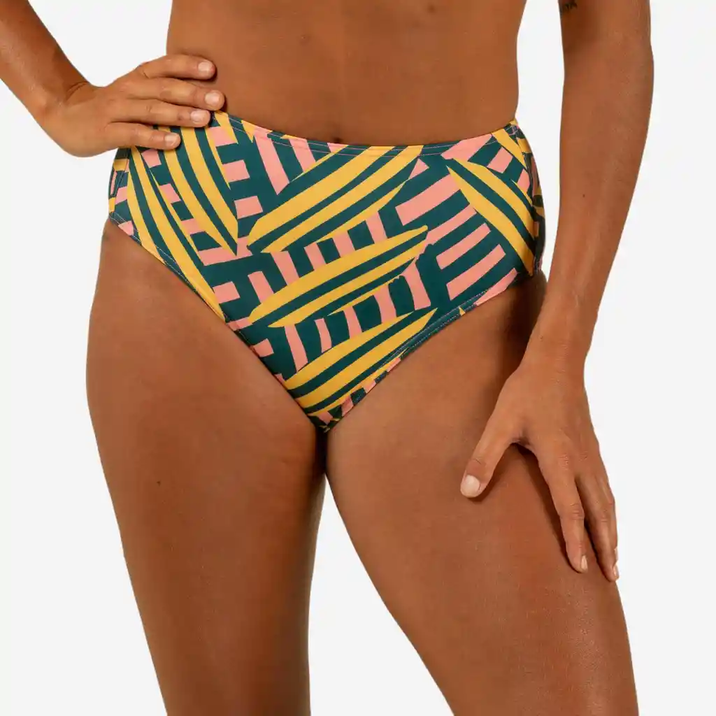 Panty de Bikini Con Tiro Alto de Surf Para Mujer Olaian Amarillo