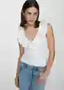 Top Popelín Blanco Talla M Mujer Mango