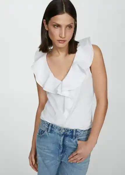 Top Popelín Blanco Talla M Mujer Mango