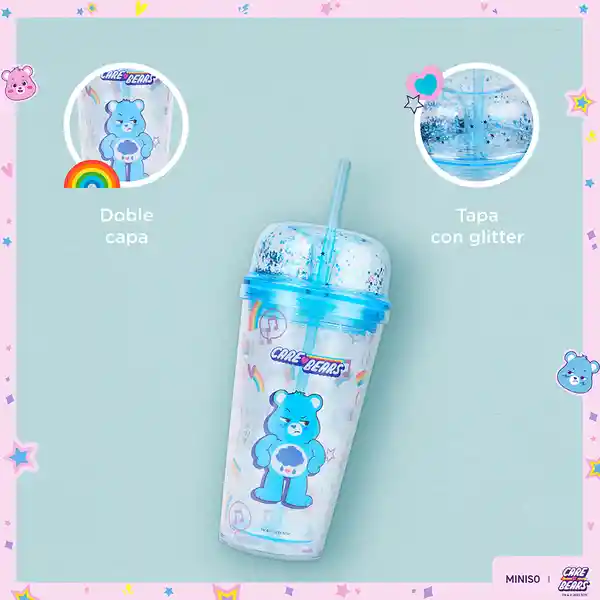 Vaso de Plástico de Doble Pared Con Pitillo Azul Miniso