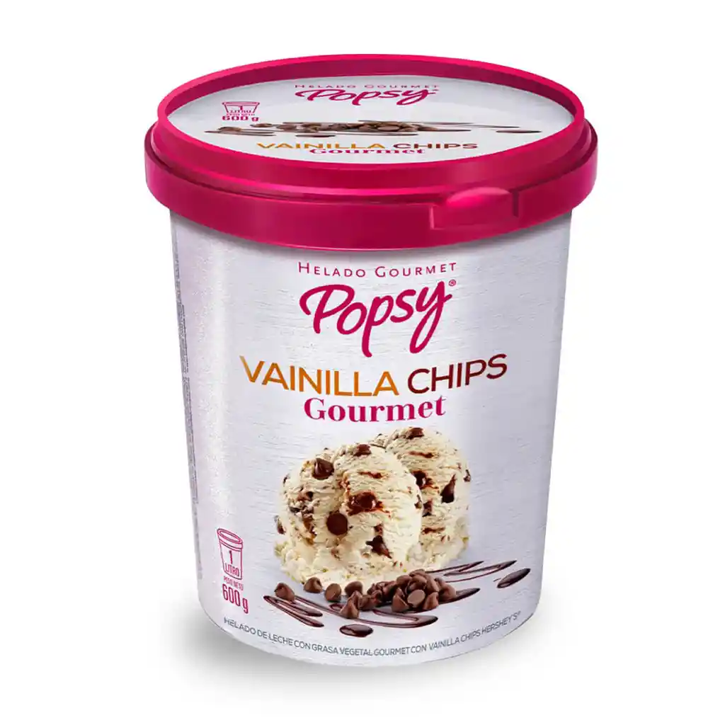 Popsy Helado Cremoso Sabor Gourmet Vainilla Chips