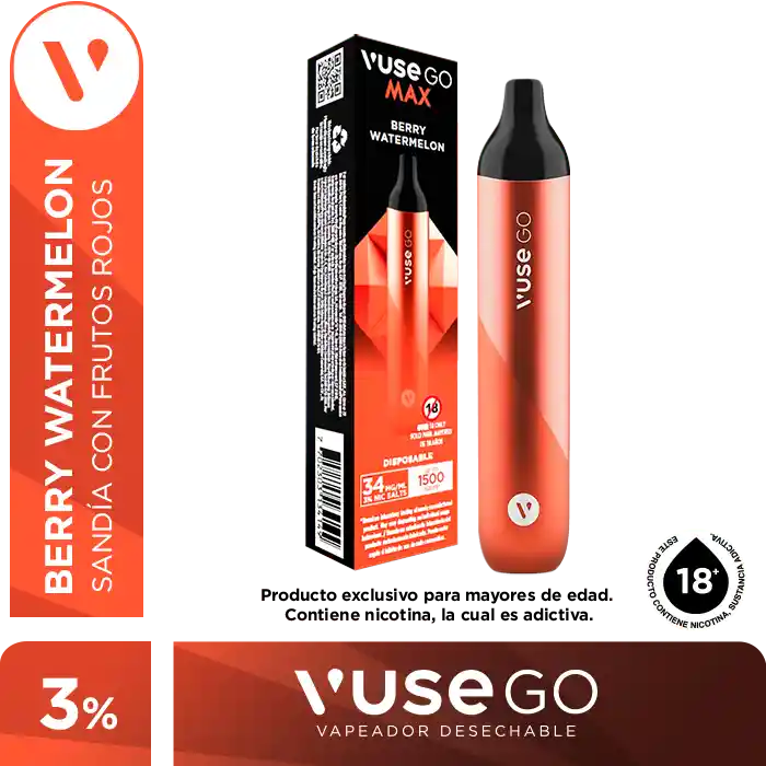 Vapeador Desechable Vuse Go Max Berry Watermelon 3% Paquetex