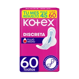 Toallas Higiénicas Femeninas Kotex Discreta Pague 45 Lleve 60 Unidades