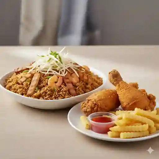 Arroz medio +pollo+papas
