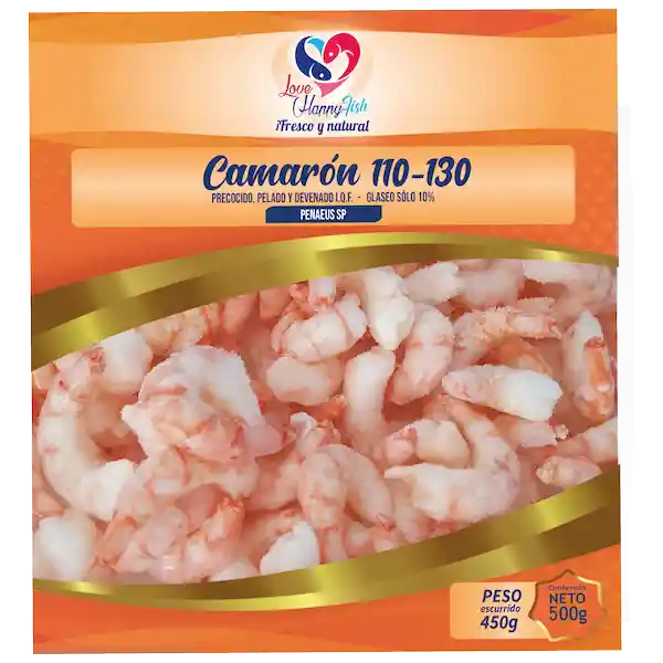 Love Happy Fish Camarón Precocido Pelado Desvenado 110-130 400 g