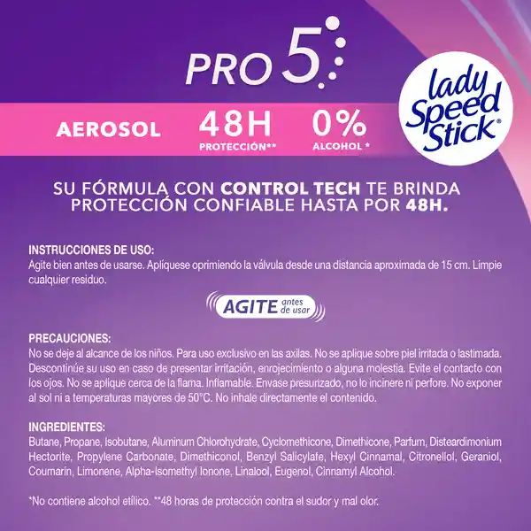 Desodorante Mujer Lady Speed Stick Pro5 Aerosol 91g