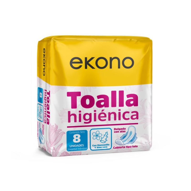 Toalla Higiénica Tipo Tela Con Alas y Gel Ekono 10 und