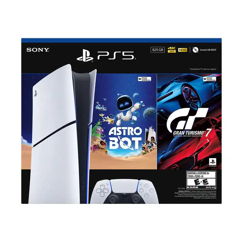 Consola Play Station 5 Digital + Juego Gran Turismo 7 (voucher) + Juego Astro Bot (voucher)