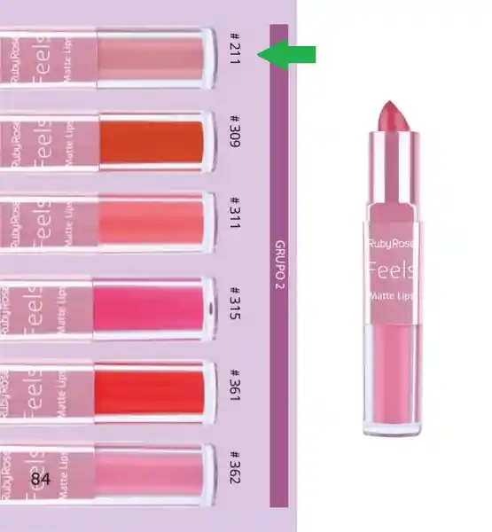 RUBY ROSE Labial Duo Matte Lip Feels Grupo 2 #211