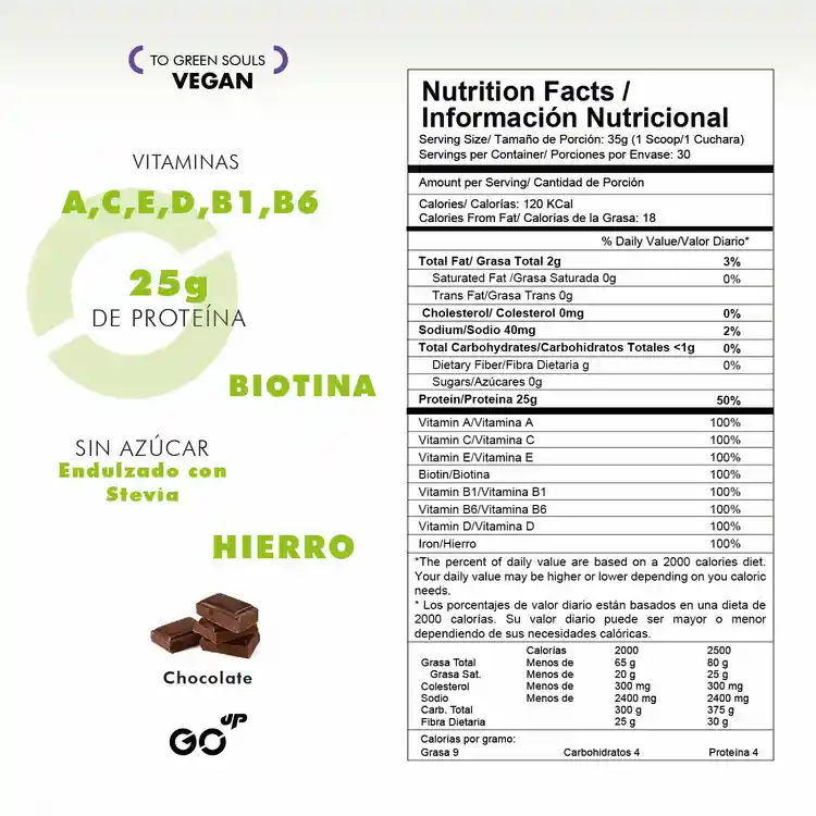 Go Proteina en Polvo Up Vegan Chocolate