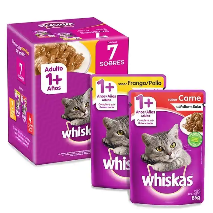 Whiskas Alimento Húmedo para Gato Adulto Sobres Pollo y Carne