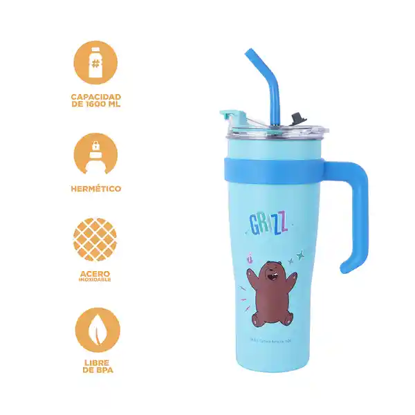 Vaso de Acero Pared Simple Con Asa Grizz Wbb Azul 1.6 L Miniso
