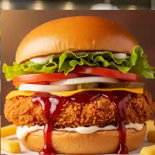 Hamburguesa de pollo crunchy bbq