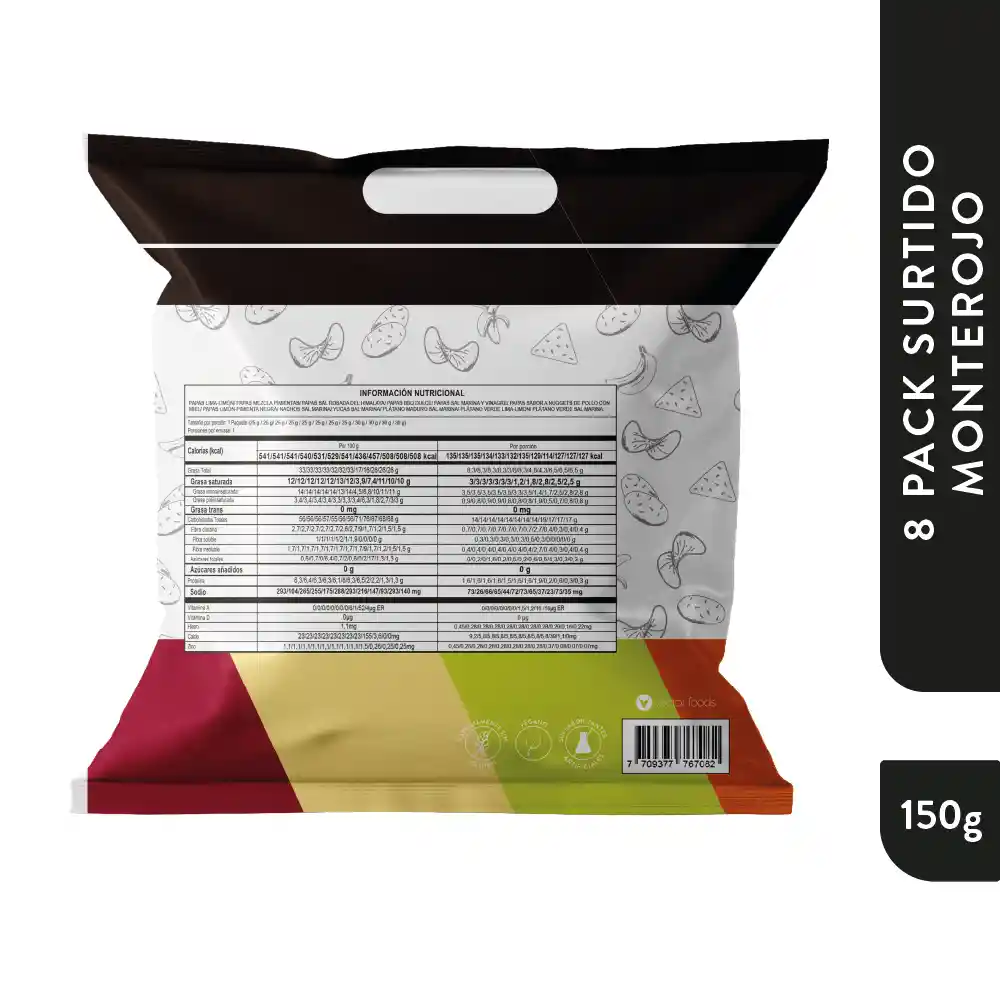 Monte Rojo 8Pack Papas con nachos 210gr