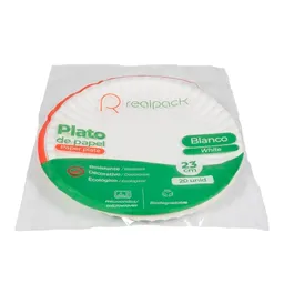 Real Pack Plato Papel Blanco Grande 23 cm