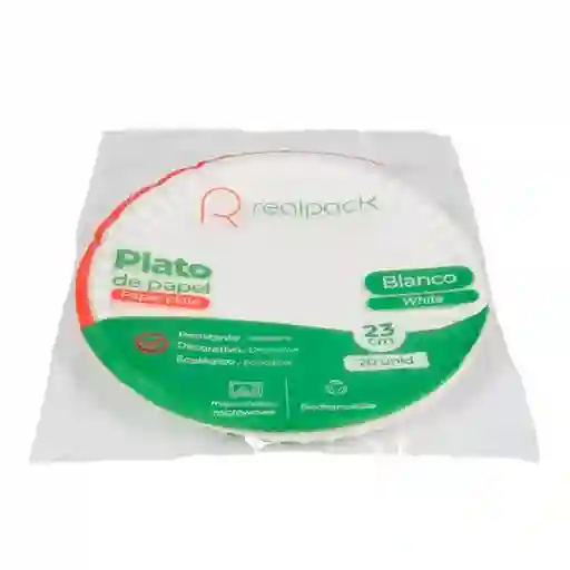 Real Pack Plato Papel Blanco Grande 23 cm