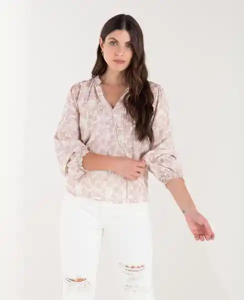 Camisa Manga Larga Estampada Crudo Talla L Mujer Naf Naf