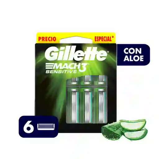 Gillette Mach3 Sensitive Repuestos para Afeitar con Aloe