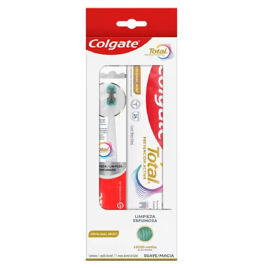 Cepillo Dental Colgate Total Limpieza Espumosa Suave X 1 Und + Crema Dental Original Mint
