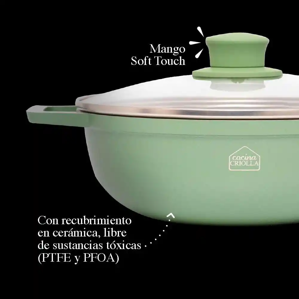 Cocina Criolla Caldero Inducción Cerámica + Tapa Vidrio 24 cm