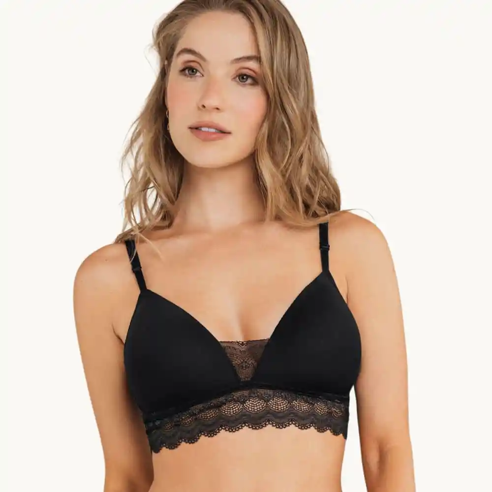 Brasier Ultracómodo Con Delicados Toques de Encaje Talla 34b Negro