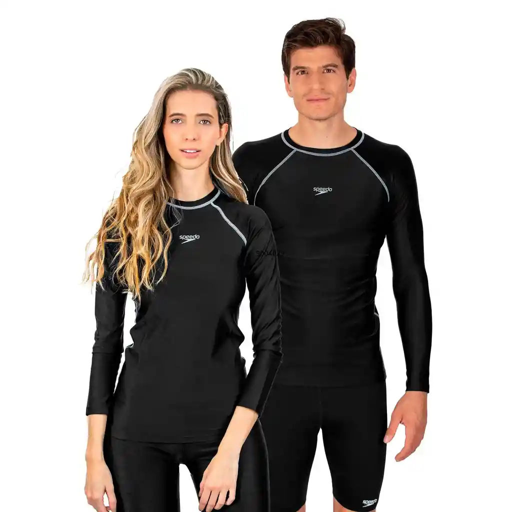 Camiseta de Protección Solar Uv Manga Larga Unisex Speedo - Negro