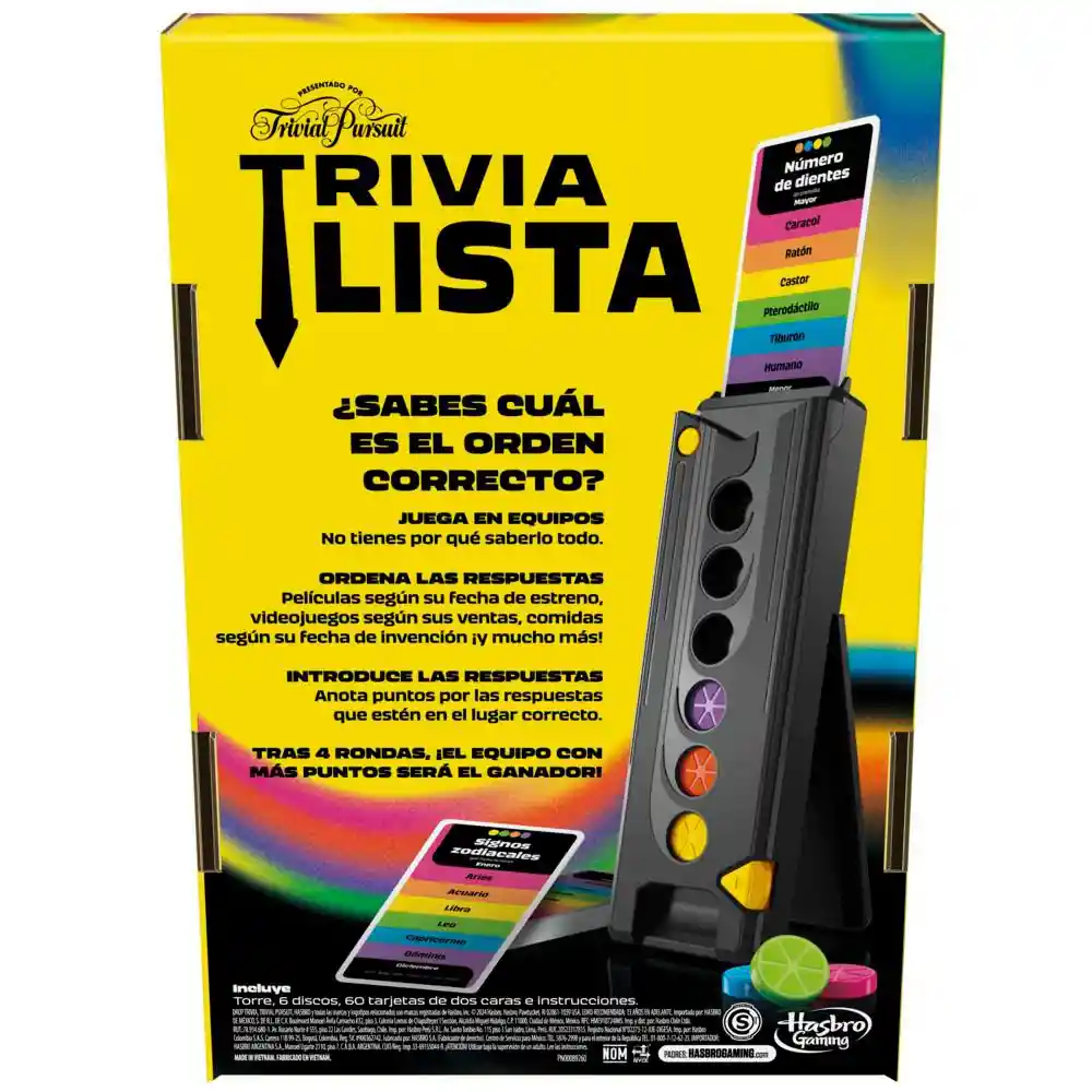 Trivia Lista Juego de Mesa Gaming