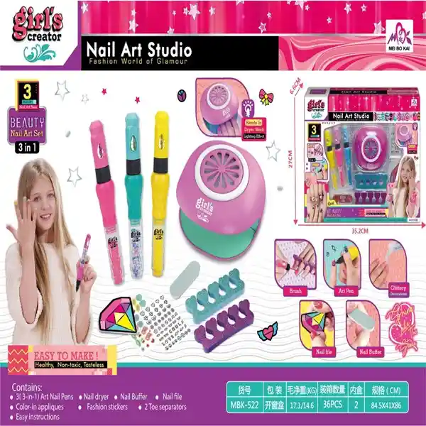 Set Manicure Para Niñas Lámpara Secadora Accesorios Monkey