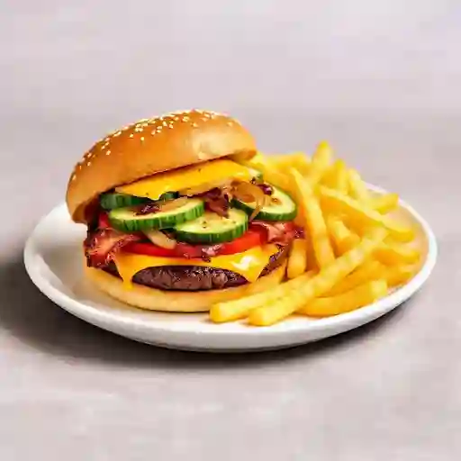 Hamburguesa de Morillo con Papás a la Francesa