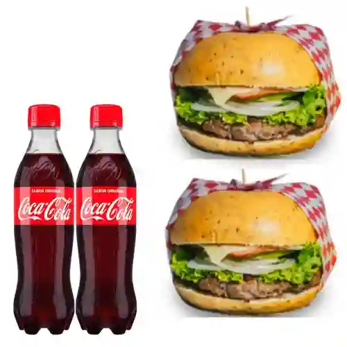 2 Hamburguesa de Carne + 2 Coca Cola 400