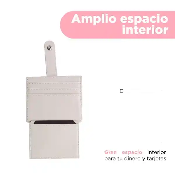 Tarjetero Con Líneas Bordadas Beige Serie Miniso