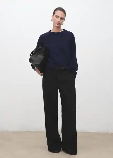 Pantalón Cinta Negro Talla 42 Mujer Mango