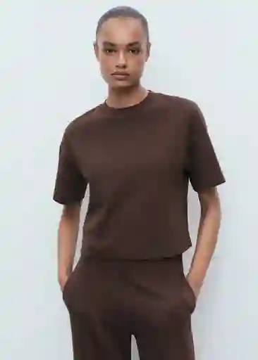 Camiseta Pico Marrón Talla L Mujer Mango