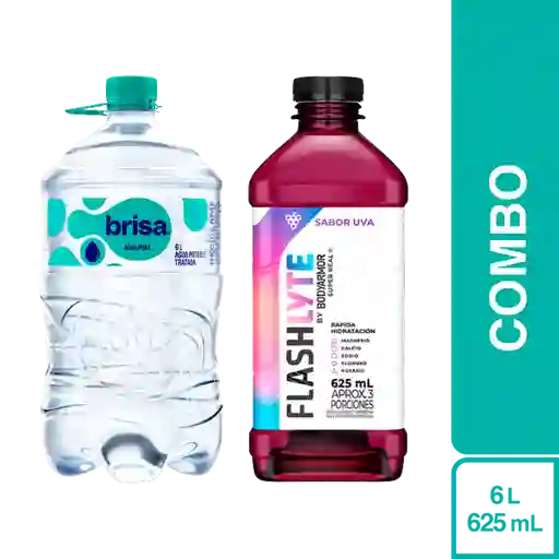 Combo Agua Brisa Bidón 6L + Flashlyte Uva 625 mL