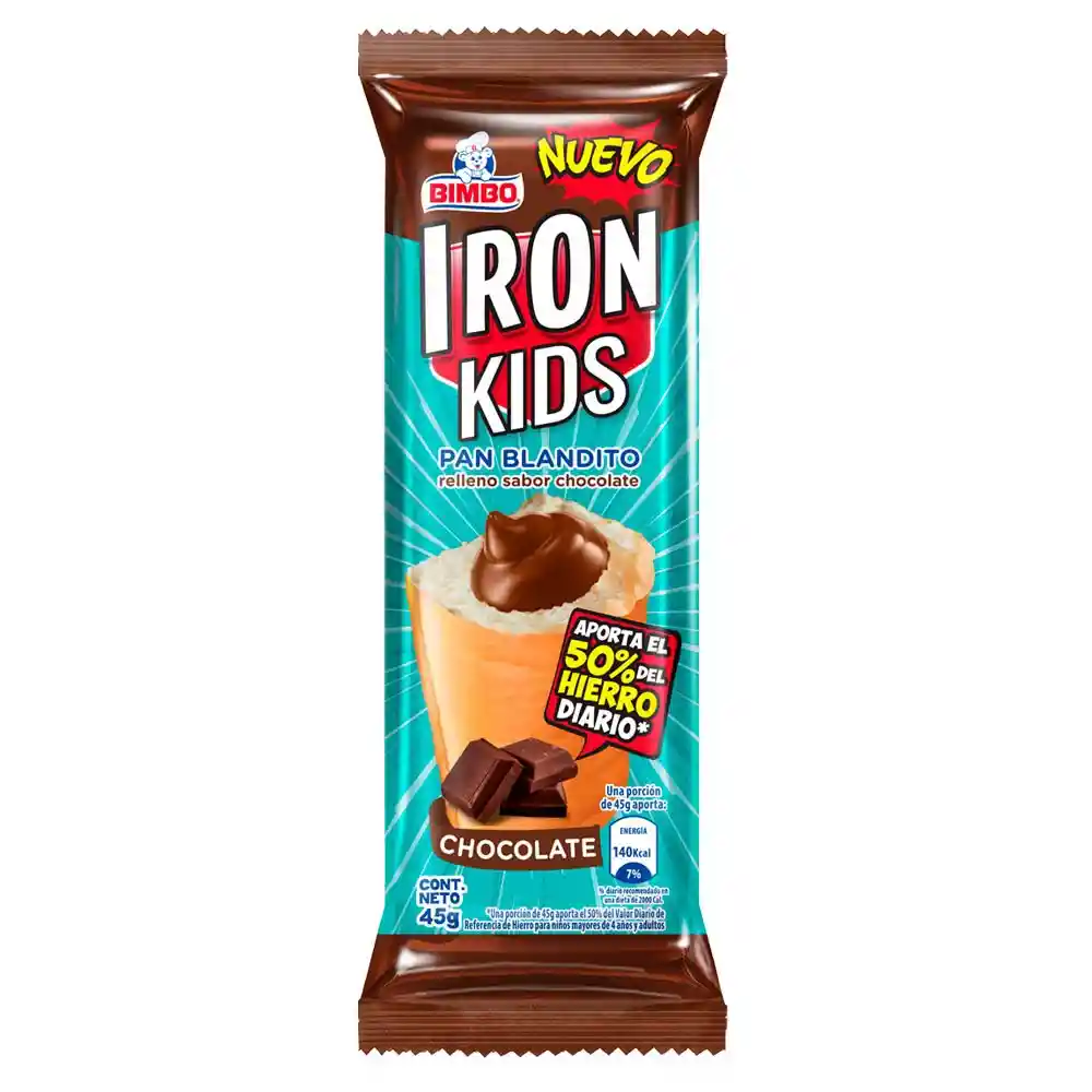 Bimbo Pan Blandito Relleno de Chocolate Iron Kids