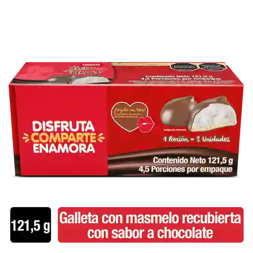 Galleta masmelo BESO DE AMOR cubierta sabor chocolate 9 Unds. x 13,5g c/u
