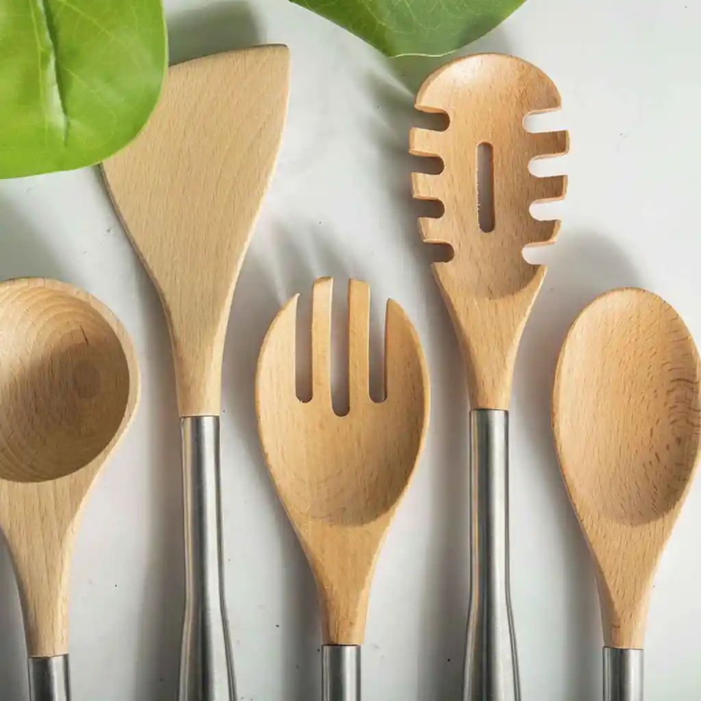 Cuchara Ranurada Acero y Bambu Ambiente Gourmet