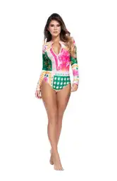 Vestido de Baño Entero Manga Larga Con Control M-estampado