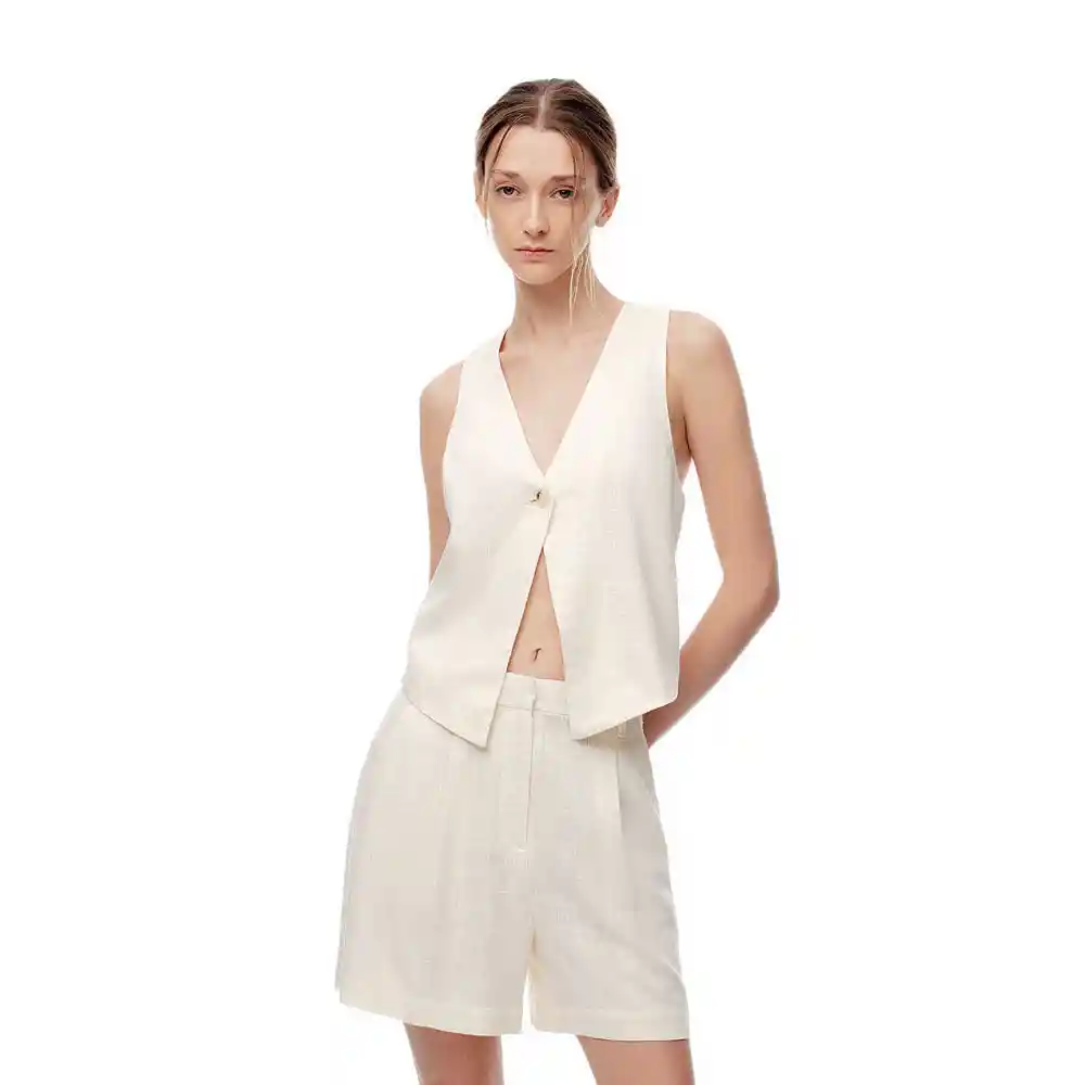 Chaleco Escote en V Tejido Plano Femenino Liler Lino Gef