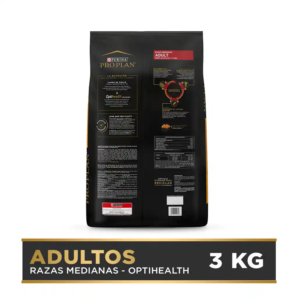 Comida para Perros adultos razas mediana Purina Pro Plan x 3 kg