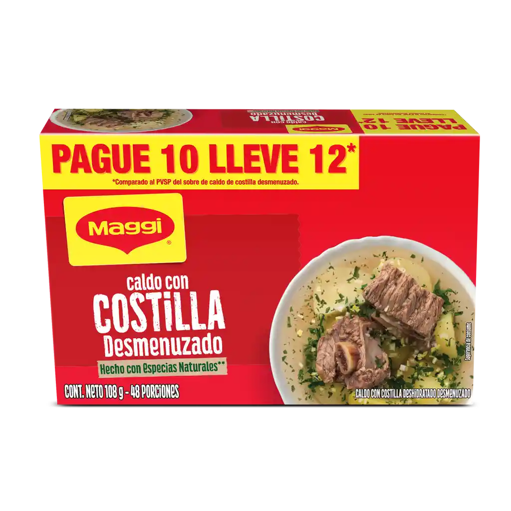 Caldo con Costilla MAGGI Desmenuzado paga 10 lleva 12 sobres x 108g