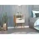 Mesa de Noche Alesio Café Claro y Blanco Con Patas en Madera y Un Cajón